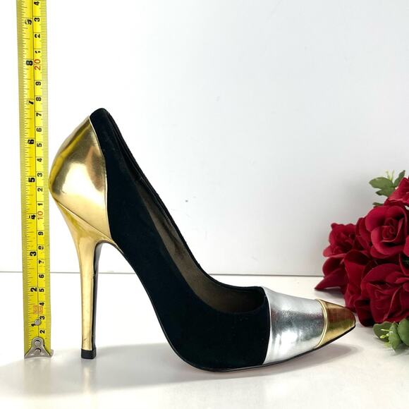 Marissa Webb Stiletto Heel Pump Size 8 Black Gold & Silver Leather Pointed-Toe - Picture 8 of 16